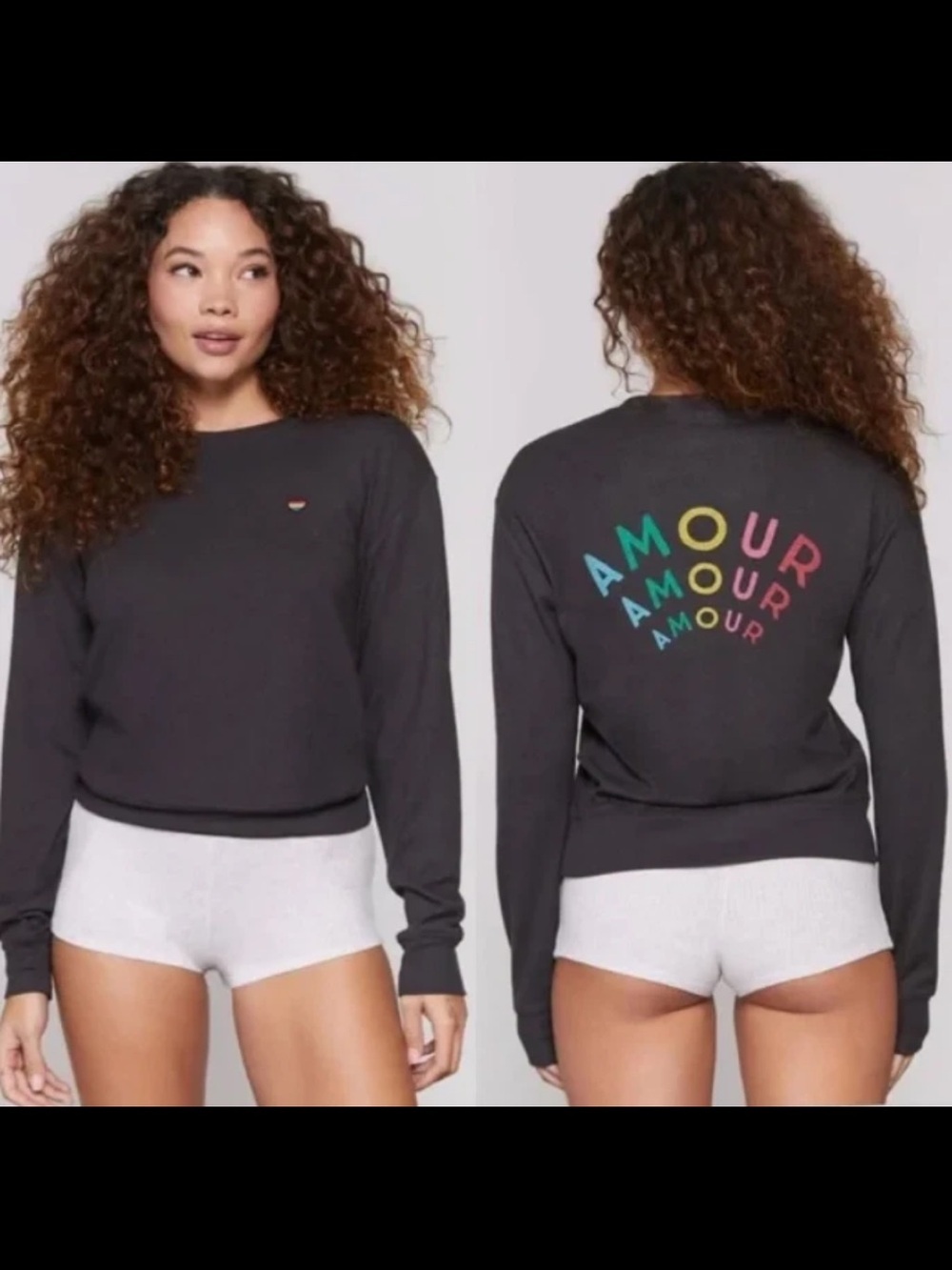 Spiritual Gangster Amour Savasana Pullover Sweater Dark Grey and Rainbow Size S